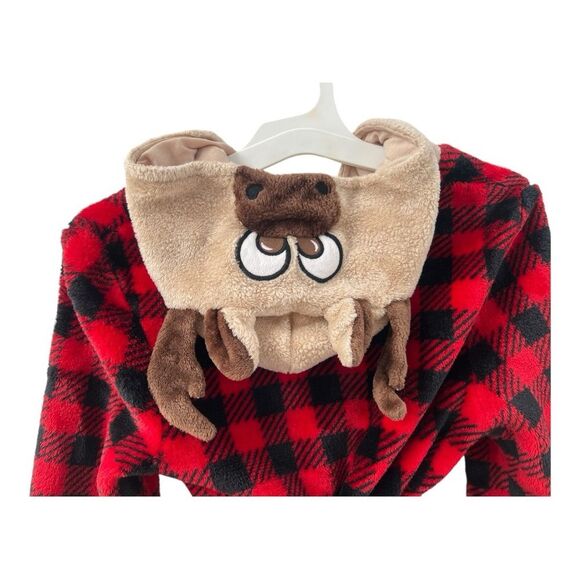 Embroidered Boys' Hooded Robe With 3D Moose Ears & Antlers, Red and Black XS - Picture 3 of 5